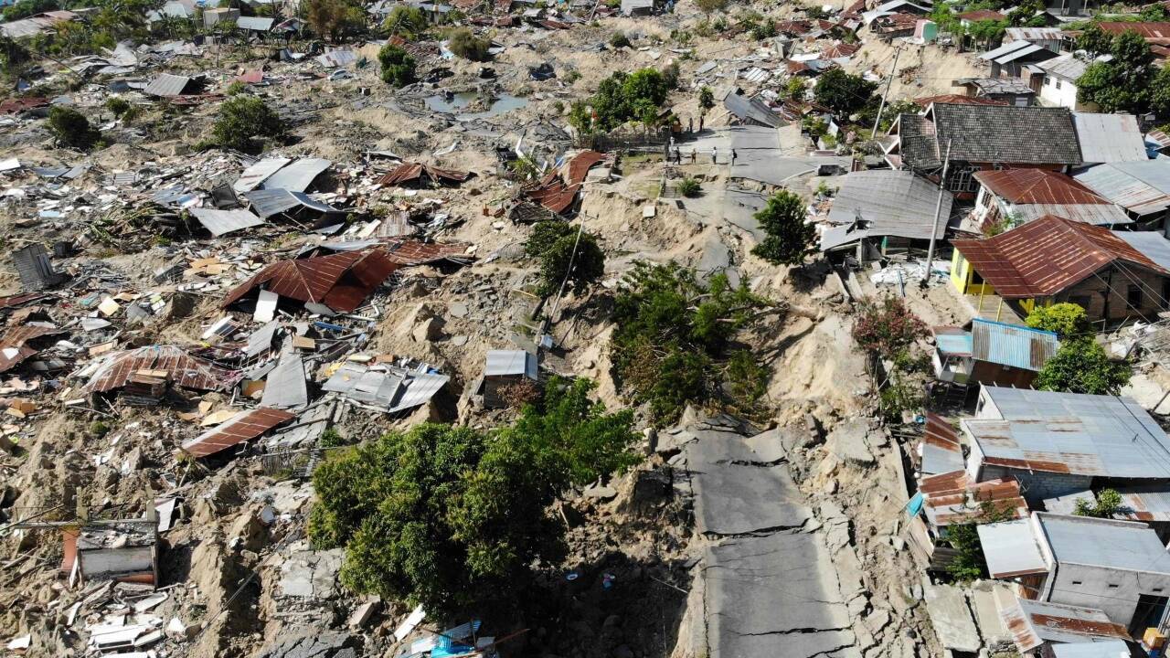 Massive Zerstörungen in der Stadt Palu. 