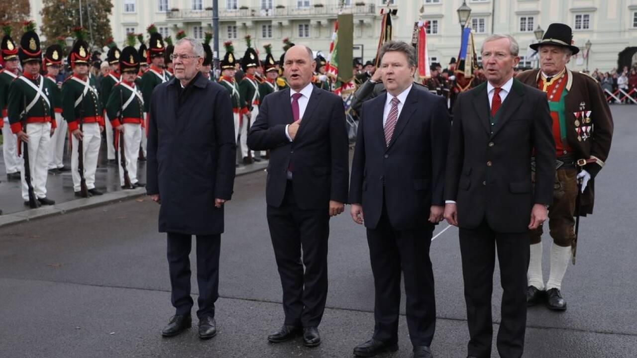 Bundespräsident Alexander Van der Bellen, Nationalratspräsident Wolfgang Sobotka, Wien Bürgermeister Michael Ludwig und LH Wilfried Haslauer.  