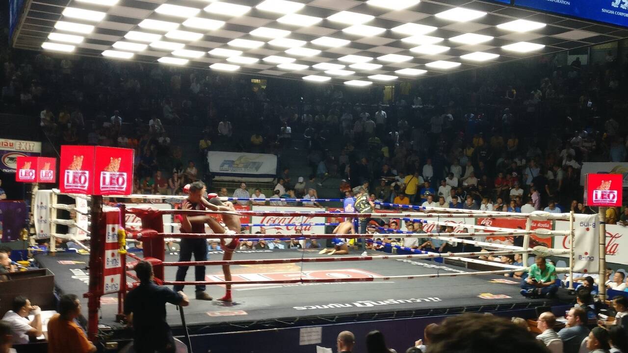Sportliche Action beim Muay Thai Boxen.  