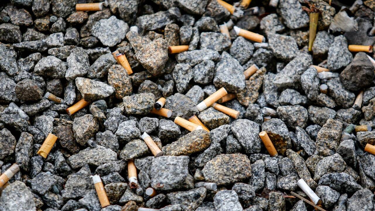 Hunderte Zigarettenstummel landen im Gleisbett.   Hunderte Zigarettenstummel landen im Gleisbett.