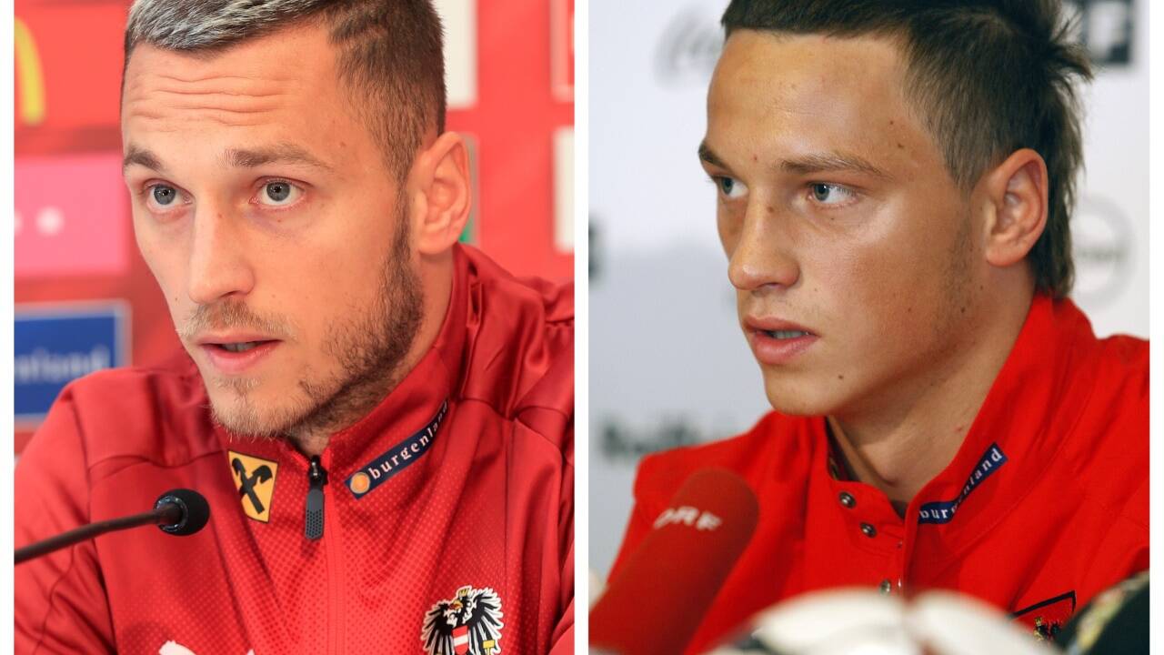 Der reife und der frühe Marko Arnautovic – links im Bild ist der Wiener bei einer Pressekonferenz am 5. September 2018 in Bad Waltersdorf zu sehen, das Foto rechts zeigt ihn am 7. Oktober 2008 ebenfalls bei einer Pressekonferenz in Lindabrunn. 
