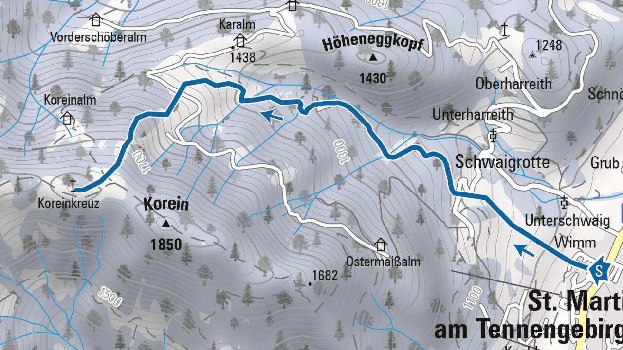Sonnige Aussichten von der Koreinhöhe auf Hagengebirge, Hochkönig und Großglockner (von rechts nach links).  
