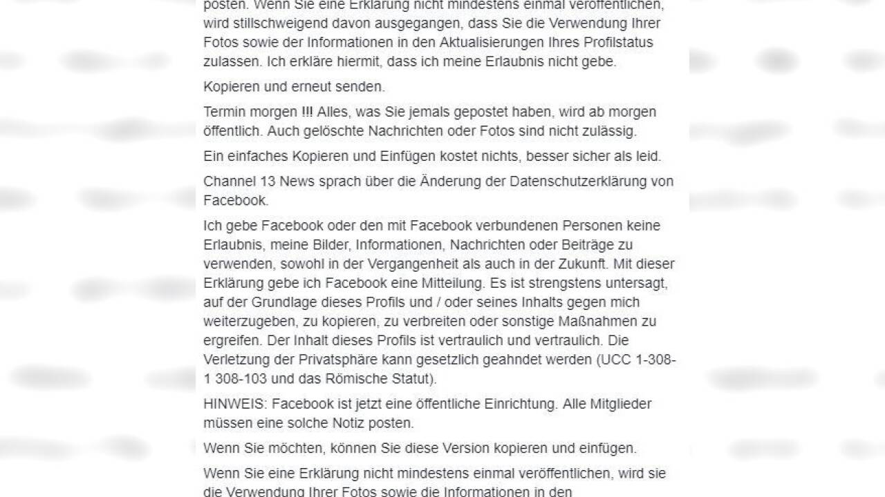 Dieser Kettenbrief hält sich auf Facebook seit Jahren. 