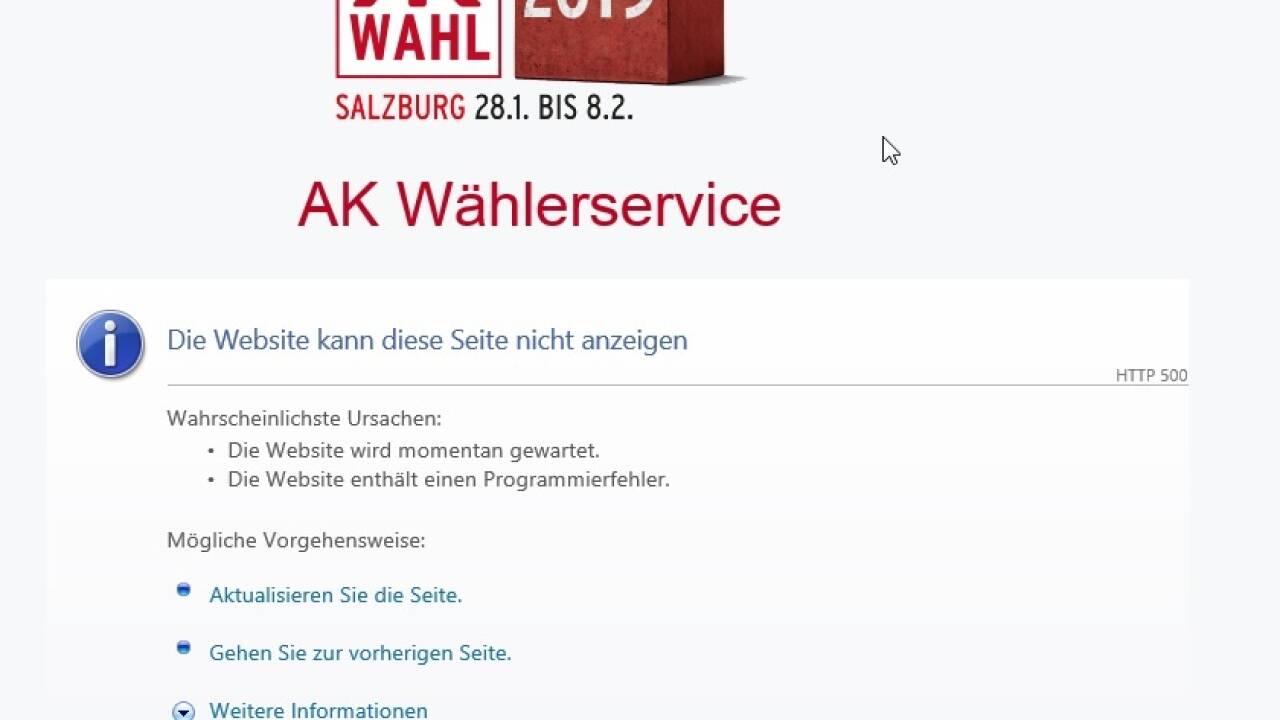 Screenshot: Das AK-Wählerservice wurde offline genommen.  