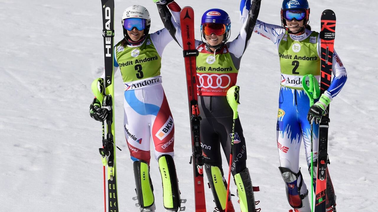 Mikaela Shiffrin hat ihre beeindruckende Slalomsaison mit einem Sieg beendet.  Mikaela Shiffrin hat ihre beeindruckende Slalomsaison mit einem Sieg beendet.