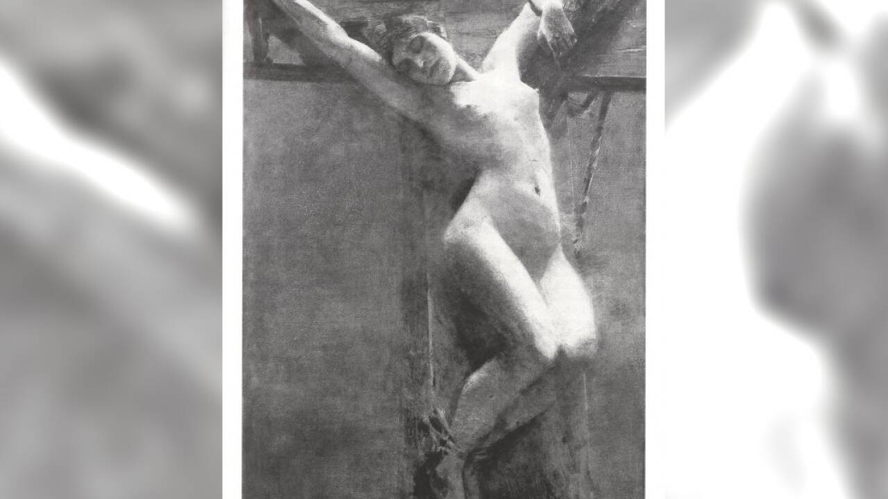 Albert von Keller (1844–1920), Gekreuzigte Märtyrerin/Im Mondschein, Öl auf Leinwand, 1894, Kunsthaus Zürich <br> 