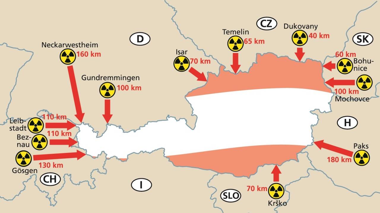 In Grenznähe zu Österreich gibt es zwölf Kernkraftwerke.  