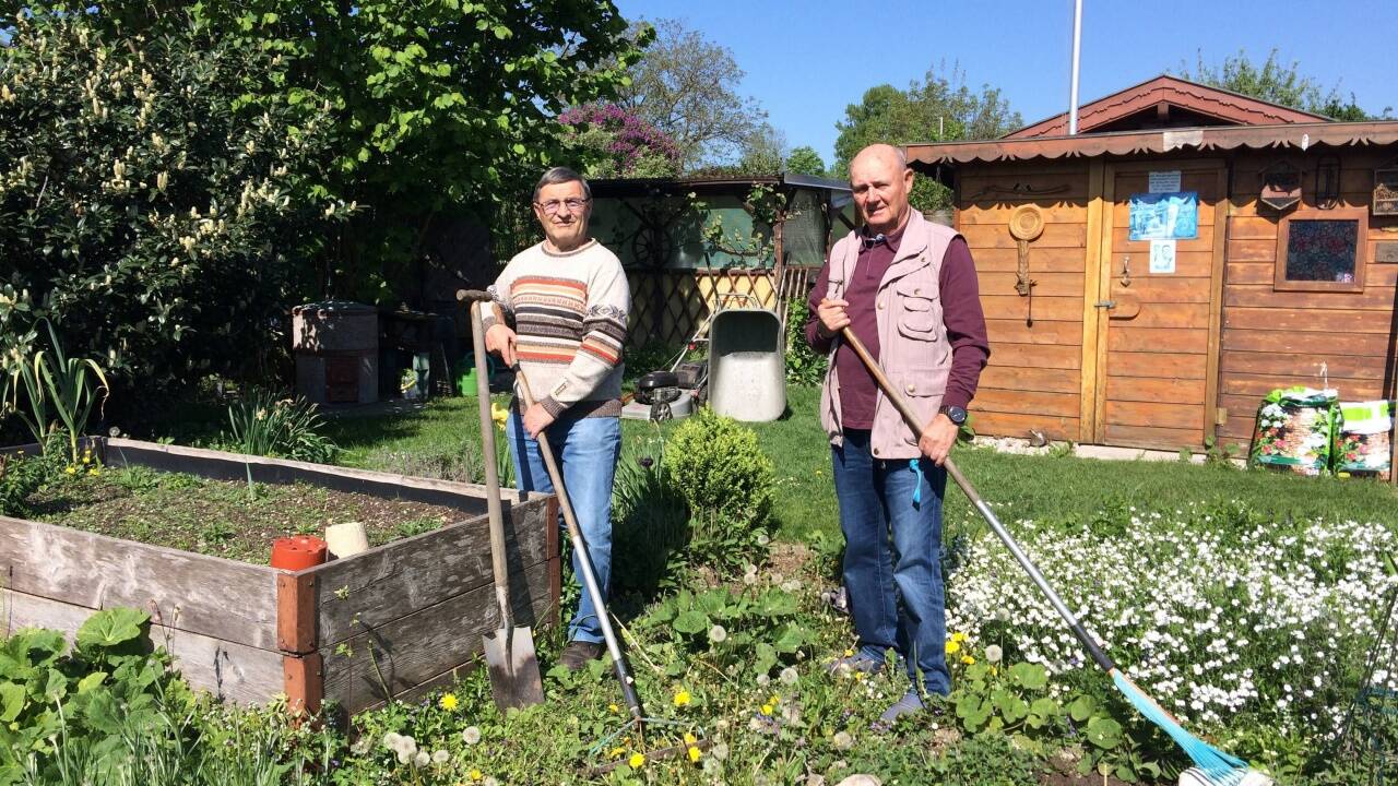 Vom Gartenhaus über das Hochbeet bis zu Scheibtruhen und Rasenmähern: Alles müssen die Kleingärtner rund um Werner Einböck (r.) und Martin Doppler hergeben.  