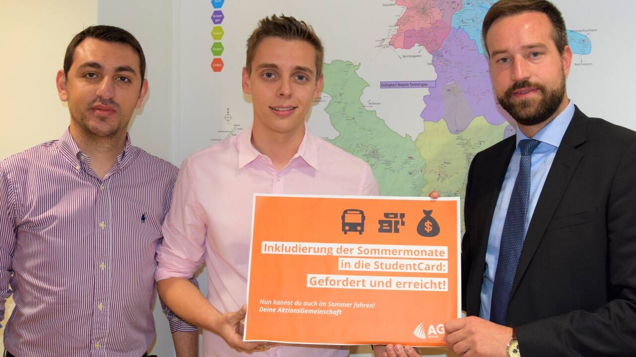  Konstantin Ghazaryan (Obmann der Aktionsgemeinschaft), AG-Spitzenkandidat für die ÖH-Wahl Marcel Kravanja und Landesrat Stefan Schnöll. 