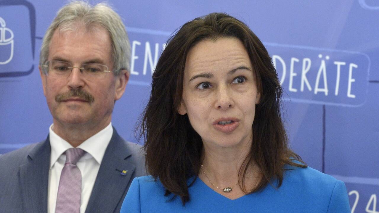 Familienministerin Sophie Karmasin und NÖ Landesrat Karl Wilfing bei der Pressekonferenz in Krems. 
