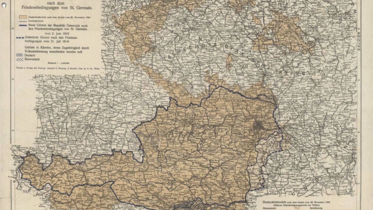 Eine historische Österreich-Karte mit den damals neuen Landesgrenzen von 1919. 