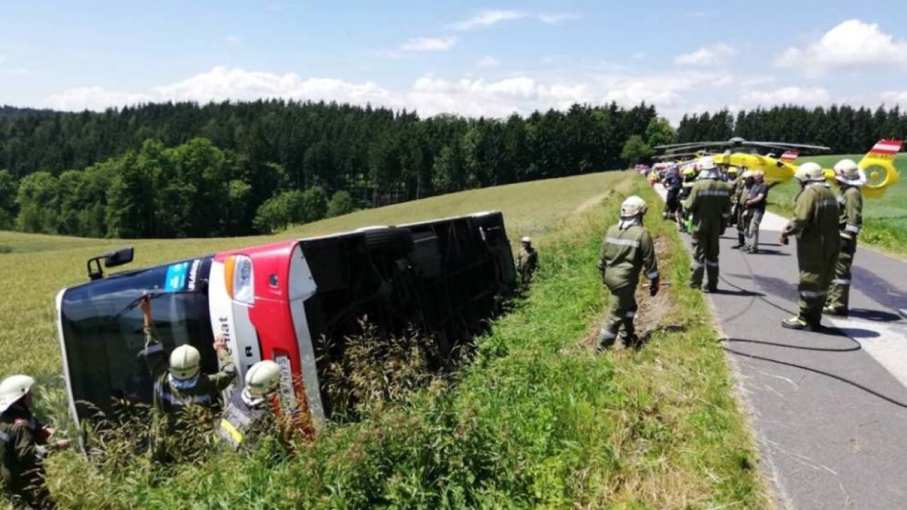 Der Bus landete im im Straßengraben 