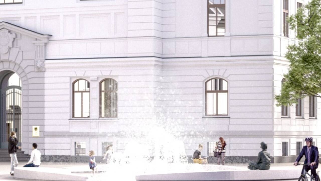 Laut dem jüngsten Entwurf zur Neugestaltung des Platzes ist ein Fontänenbrunnen ohne Säule geplant. Der Putto sitzt auf einer der Sitzbänke.  