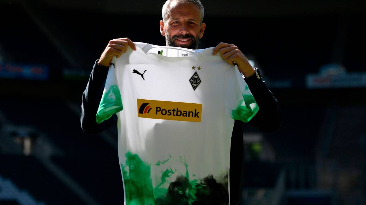Pressing-Botschafter Marco Rose trägt jetzt schwarz-weiß-grün statt rot und weiß. Pressing-Botschafter Marco Rose trägt jetzt schwarz-weiß-grün statt rot und weiß.
