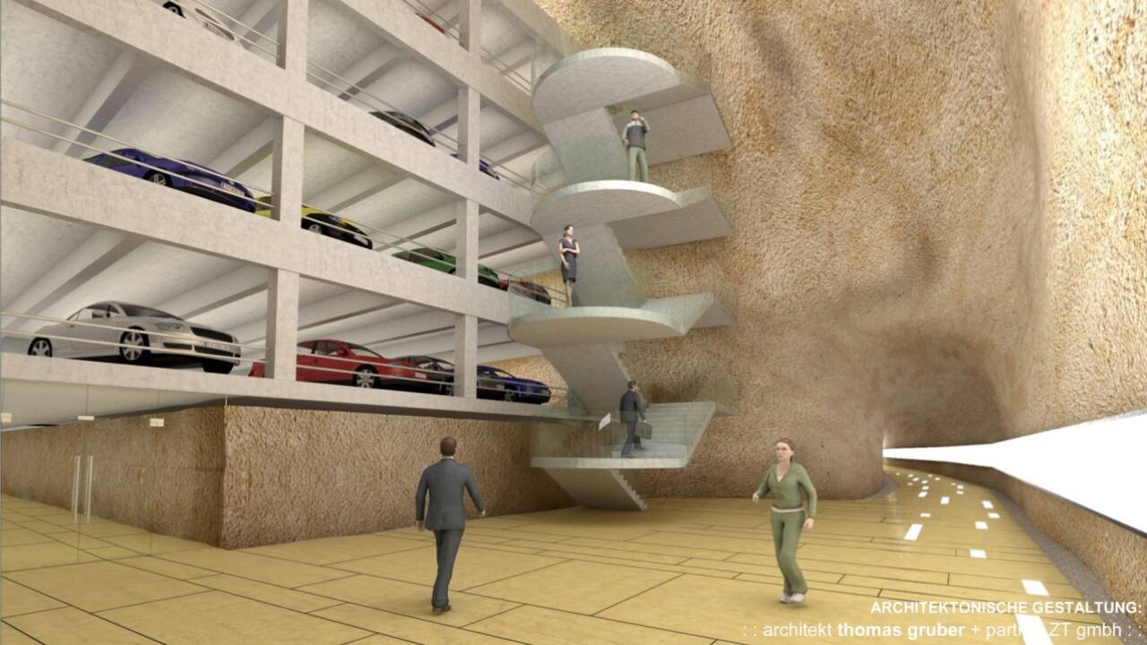 Die Einfahrt zur Mönchsberggarage in der Salzburger Innenstadt. Ab Mai/Juni 2020 soll die Parkgarage erweitert werden.  