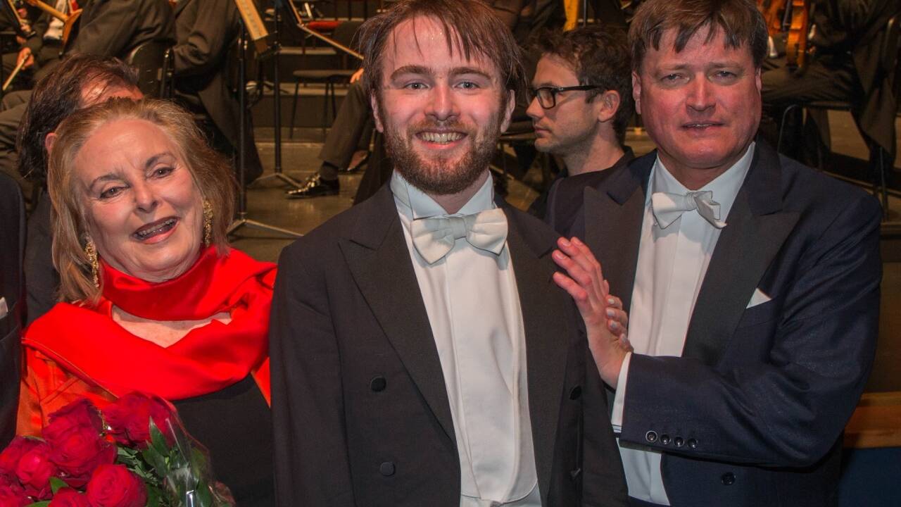 Eliette von Karajan mit Daniil Trifonov und Christian Thielemann 