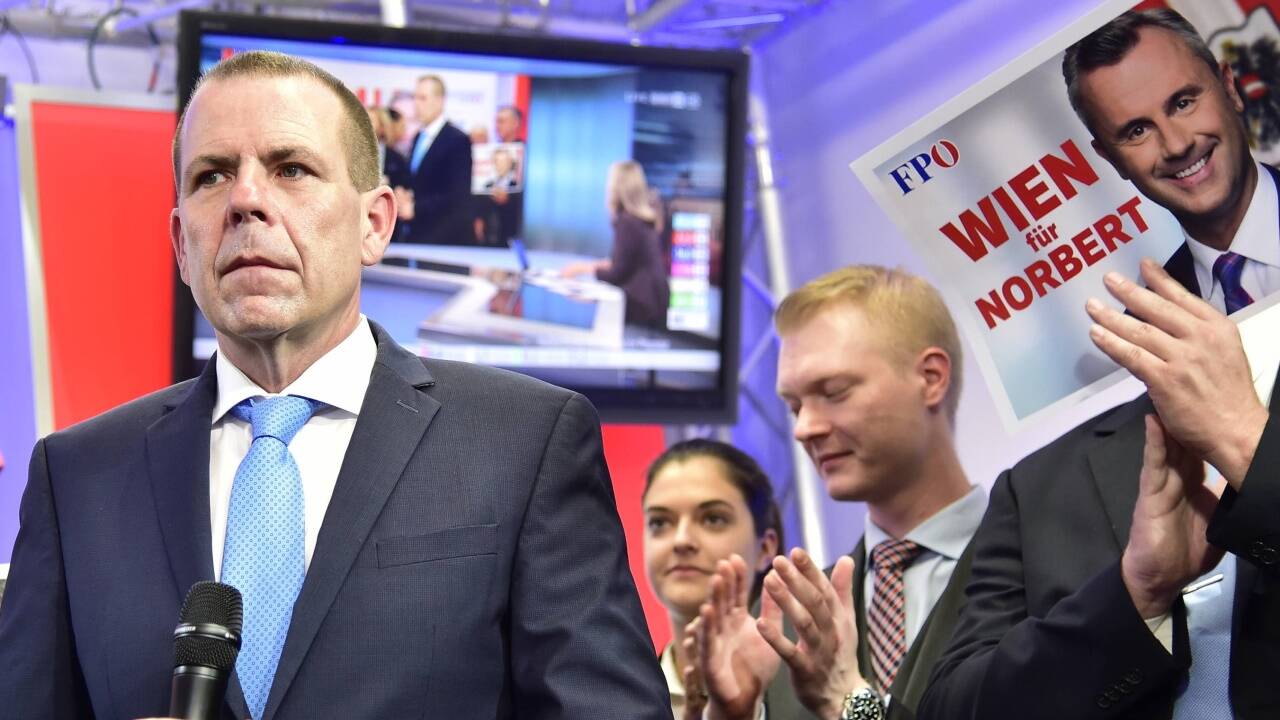FPÖ-Generalsekretär Harald Vilimsky nach der ersten Hochrechnung in der FPÖ-Wahlzentrale in Wien. 