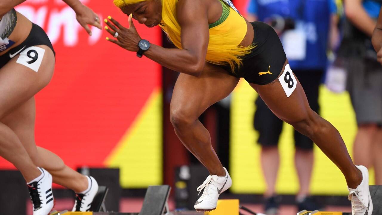 Shelly-Ann Fraser-Pryce und die umstrittenen Startblöcke.  