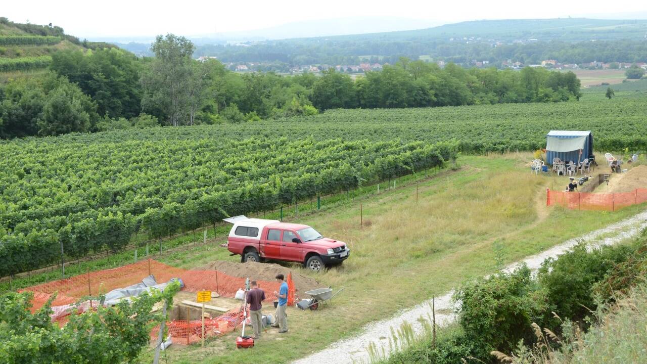 Die Freilandfundstelle Kammern-Grubgraben in Niederösterreich aus der Vogelperspektive Die Freilandfundstelle Kammern-Grubgraben in Niederösterreich aus der Vogelperspektive