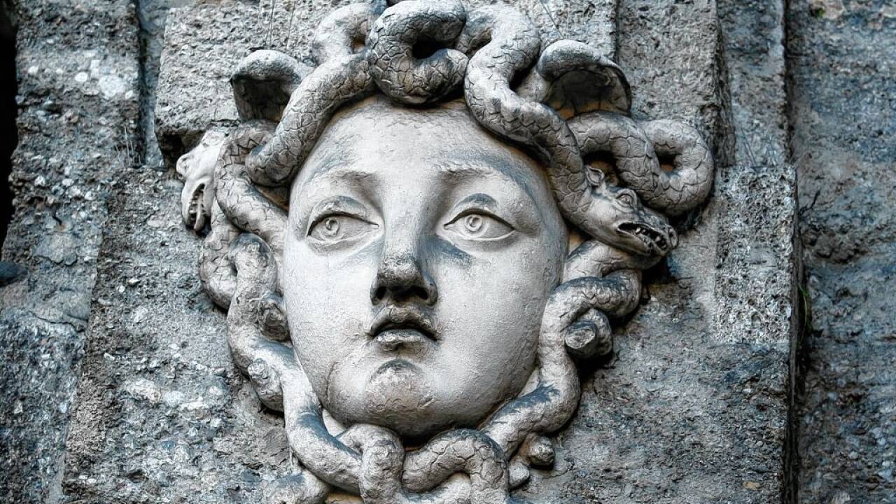 Eines der zwei Medusenhäupter auf dem stadtseitigen Neutorportal, in den Blick gerückt von SN-Fotograf Robert Ratzer.  