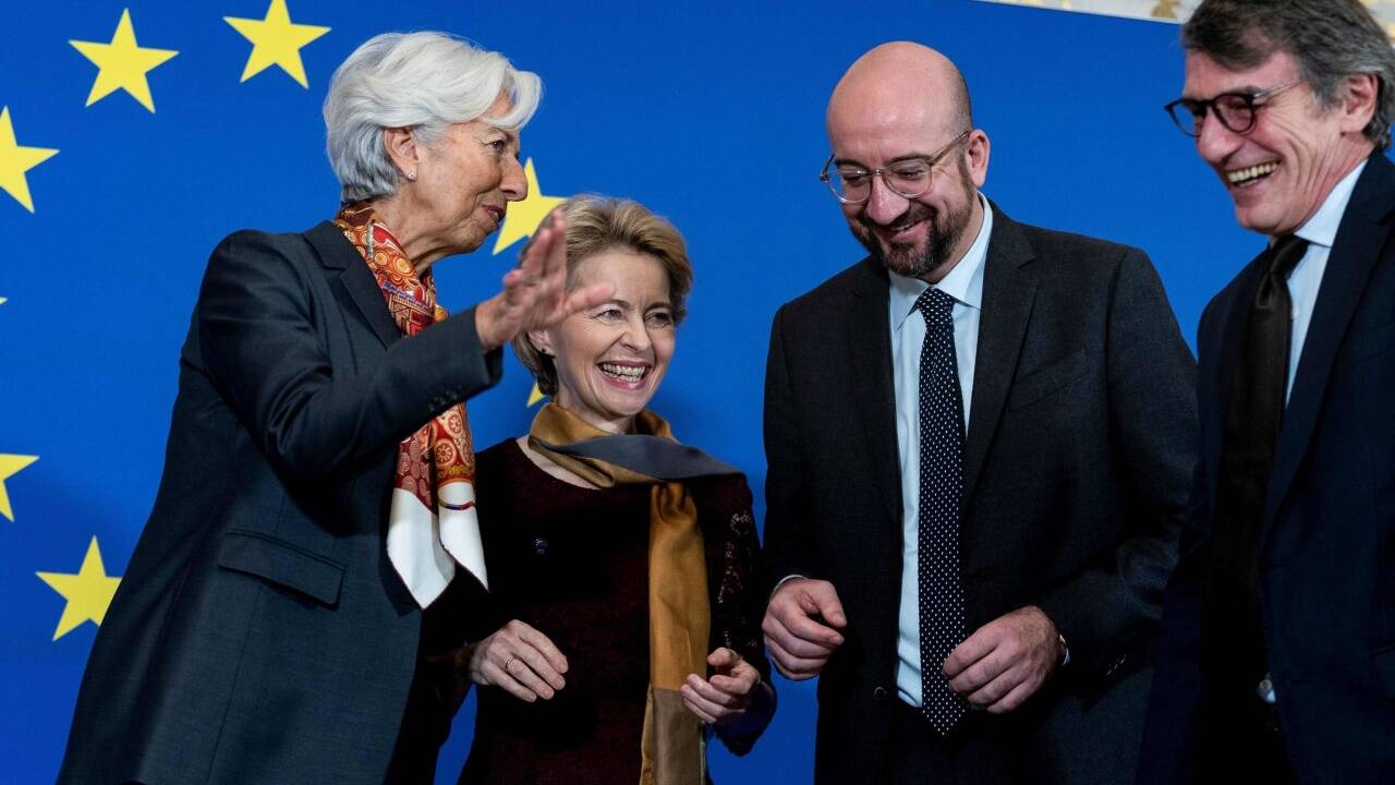 Die vier Neuen an der Spitze der EU: Christine Lagarde, Ursula von der Leyen, Charles Michel, David Sassoli. 