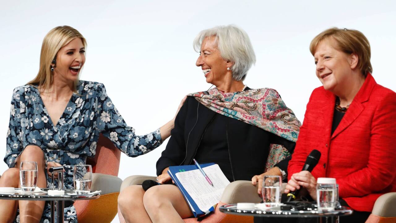 (v.l.n.r.) Ivanka Trump, Christine Lagarde (geschäftsführende Direktorin des IWF) und die deutsche Kanzlerin Angela Merkel. 