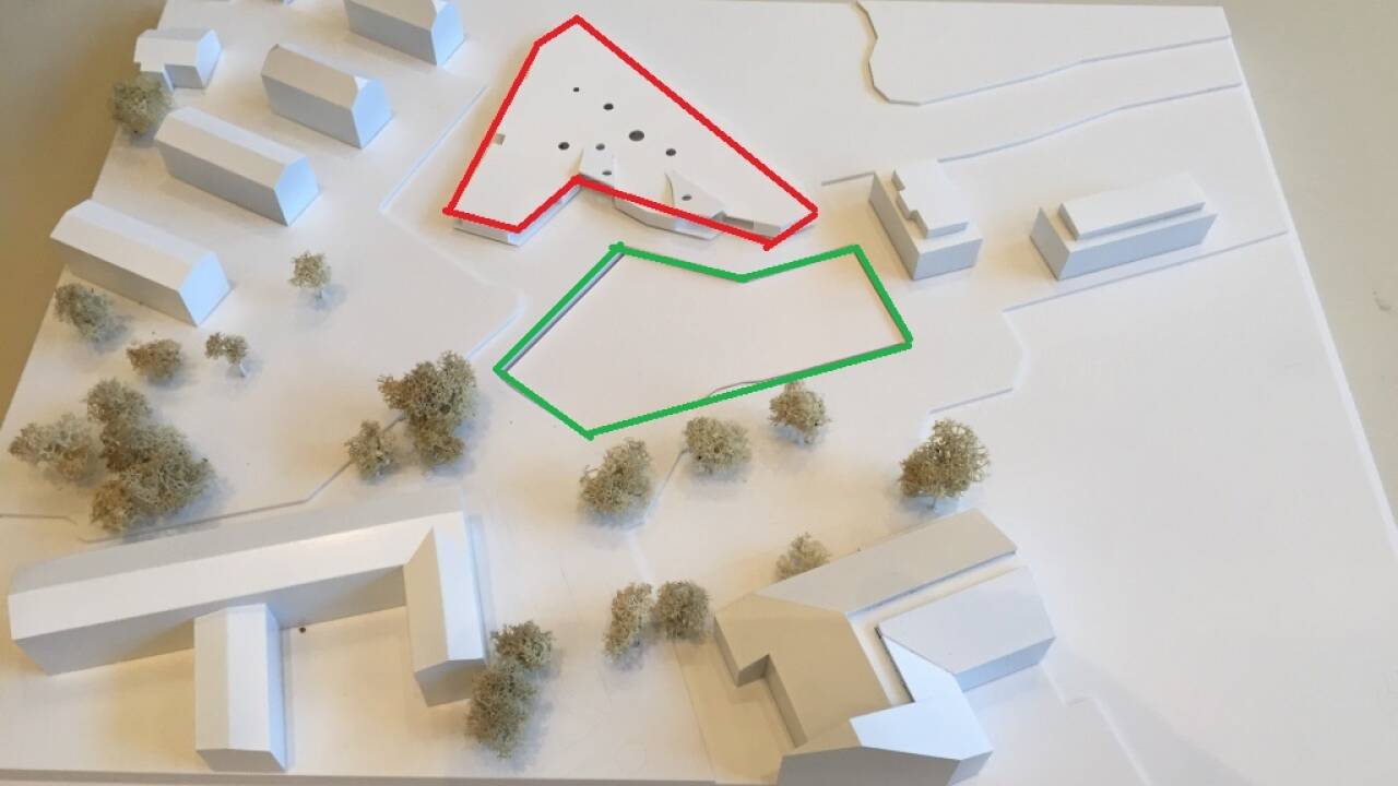 Die Pläne in Neumarkt sehen noch heuer den Bau eines Kindergartens (rot) sowie ab 2022 die Errichtung des Hauses der Vereine (grün) vor. 