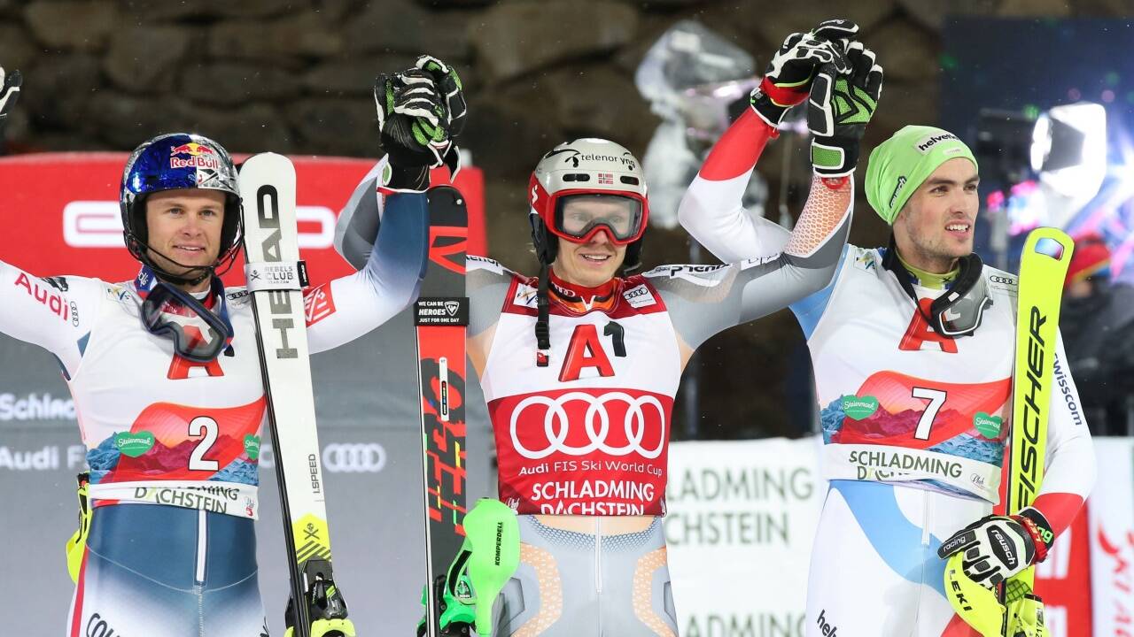 Das Podest: Pinturault, Kristoffersen, Yule. 