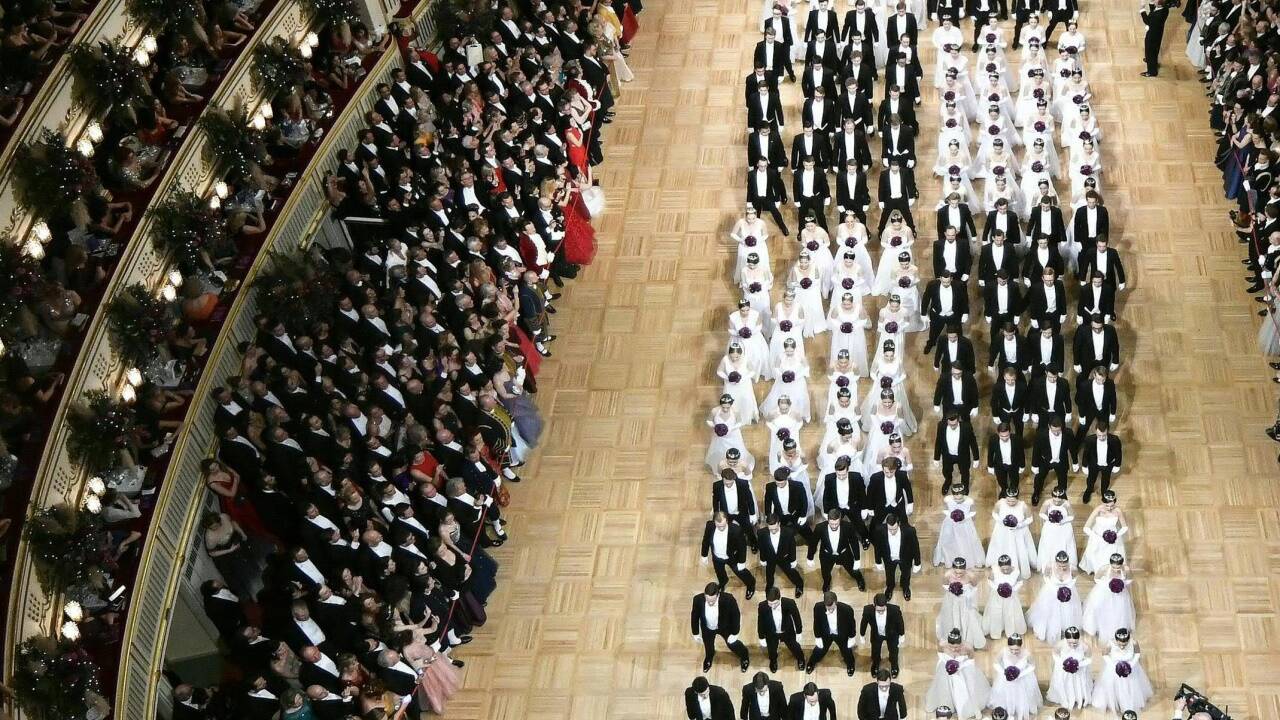 Schwarz-weiße Formationen bei der Opernball-Eröffnung. Schwarz-weiße Formationen bei der Opernball-Eröffnung.