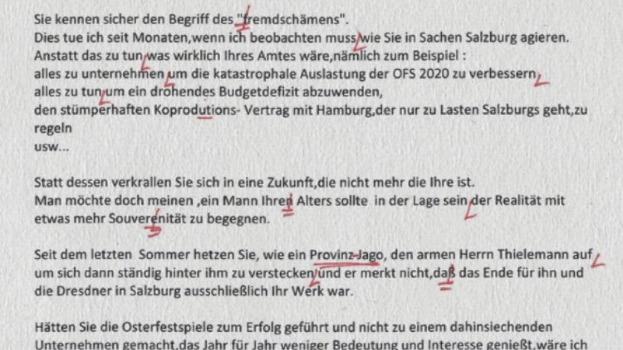 Teil 1 des E-Mails von Nikolaus Bachler an Peter Ruzicka. 