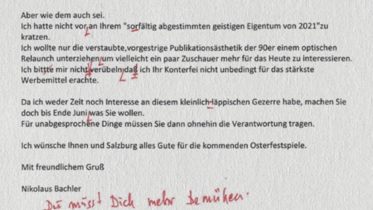 Teil 2 des E-Mails von Nikolaus Bachler an Peter Ruzicka.  