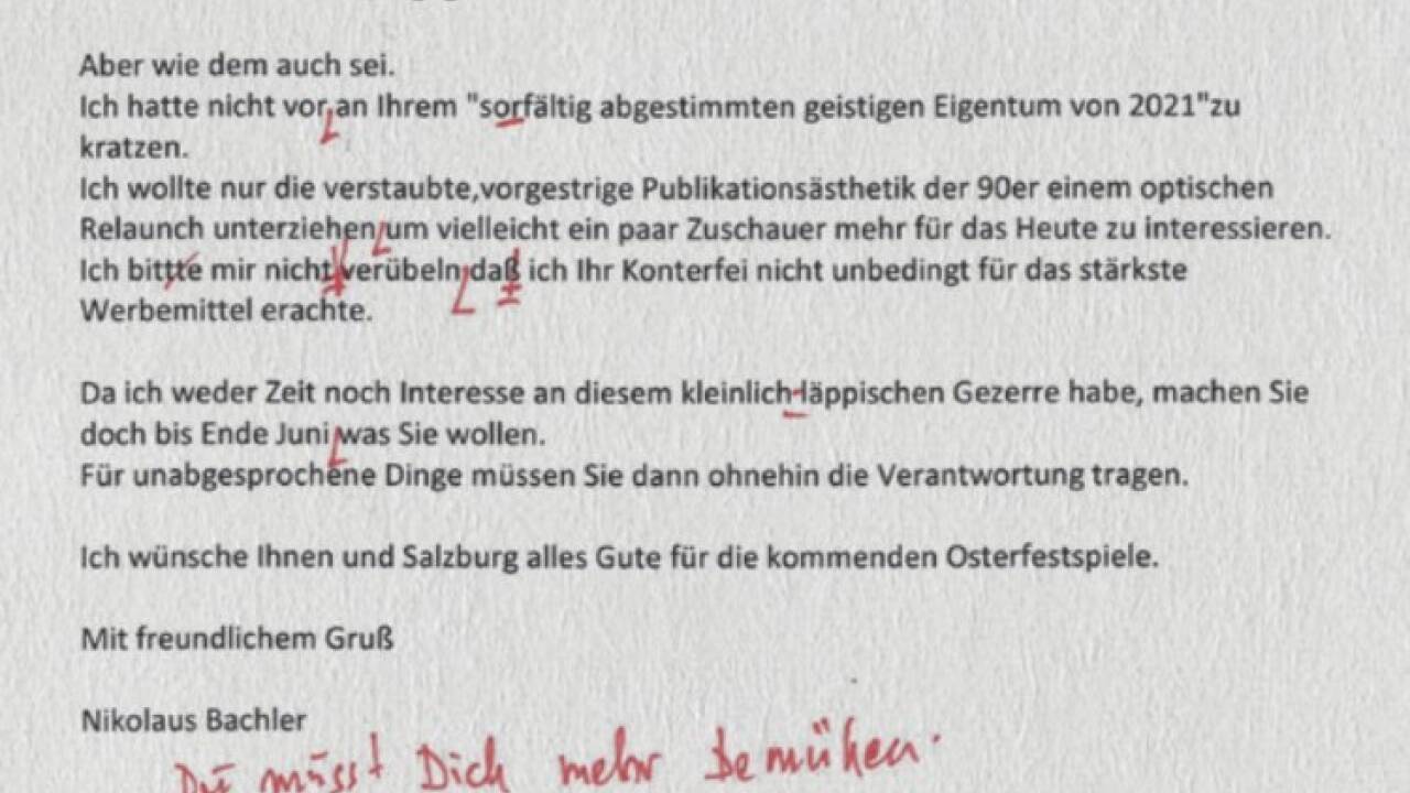 Teil 2 des E-Mails von Nikolaus Bachler an Peter Ruzicka.  
