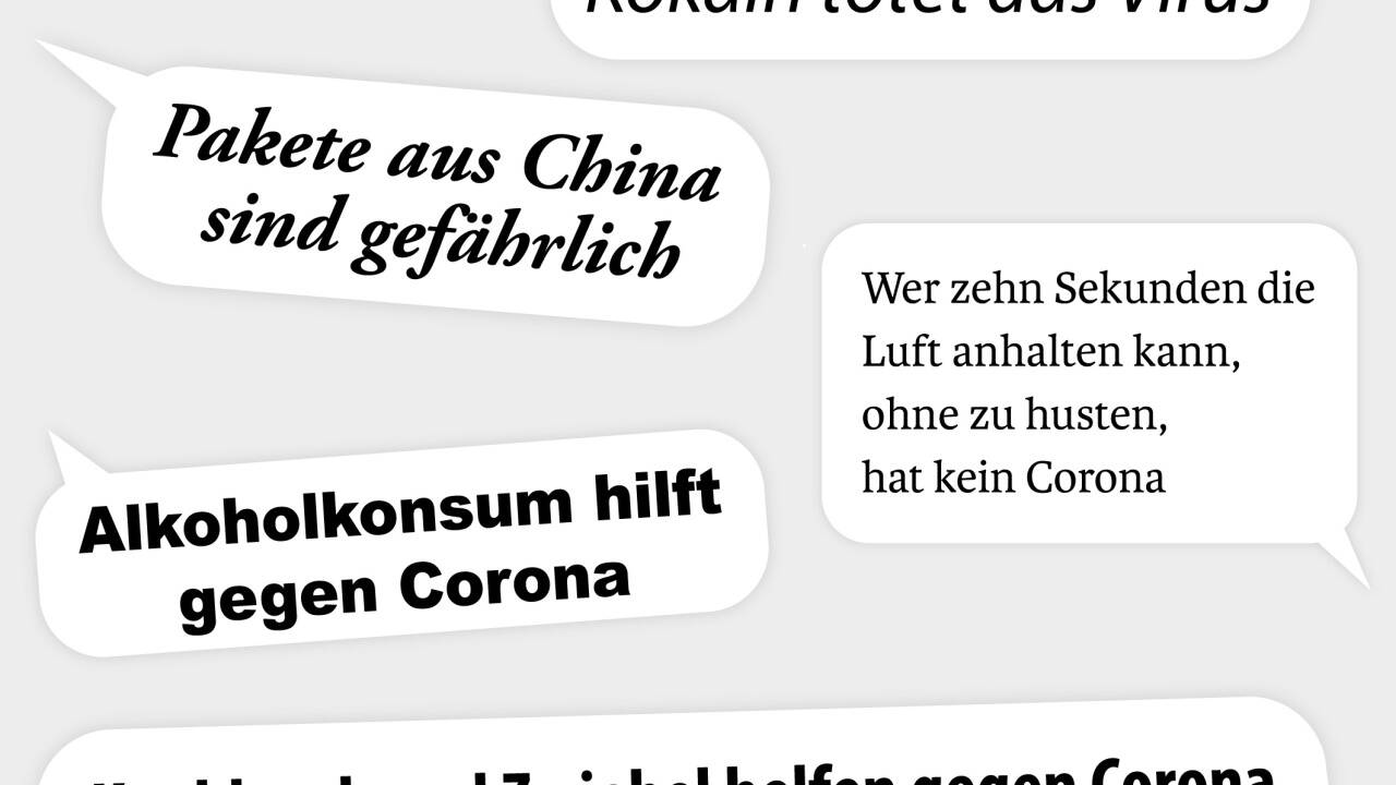Einige der Falschnachrichten zu Corona.  