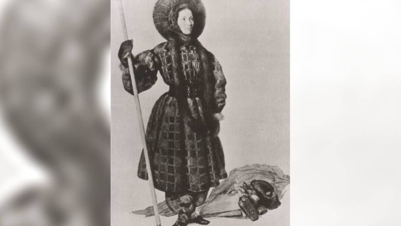 Henriette d’Angeville in der von ihr entworfenen Bergkleidung, 1838   Henriette d’Angeville in der von ihr entworfenen Bergkleidung, 1838