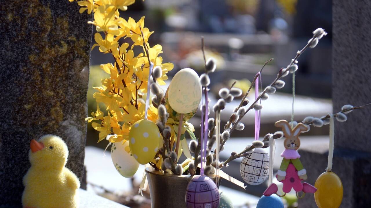 Der Karfreitag zählt zu den wichtigsten Tagen des Christentums, denn an diesem Tag wird der Kreuzigung und des Todes Jesus Christus gedacht. Im Bild zu sehen ist ein Osterstrauch , fotografiert am Montag, 06. April 2020 am Friedhof in St Andre Wördern. 