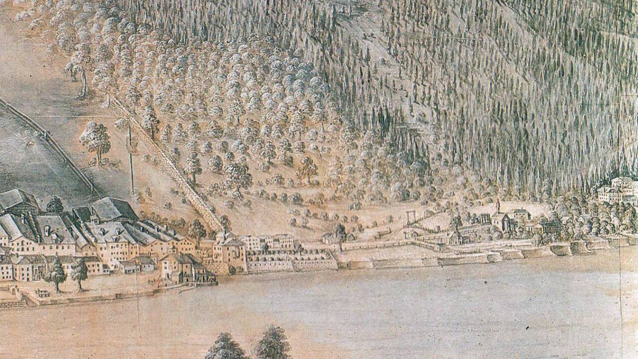 In der Nähe der Drei Kreuze befand sich über Jahrhunderte eine Richtstätte. Der Galgen ist auf dieser Hallein-Ansicht (Ausschnitt) aus 1726 deutlich zu erkennen. In der Nähe der Drei Kreuze befand sich über Jahrhunderte eine Richtstätte. Der Galgen ist auf dieser Hallein-Ansicht (Ausschnitt) aus 1726 deutlich zu erkennen.