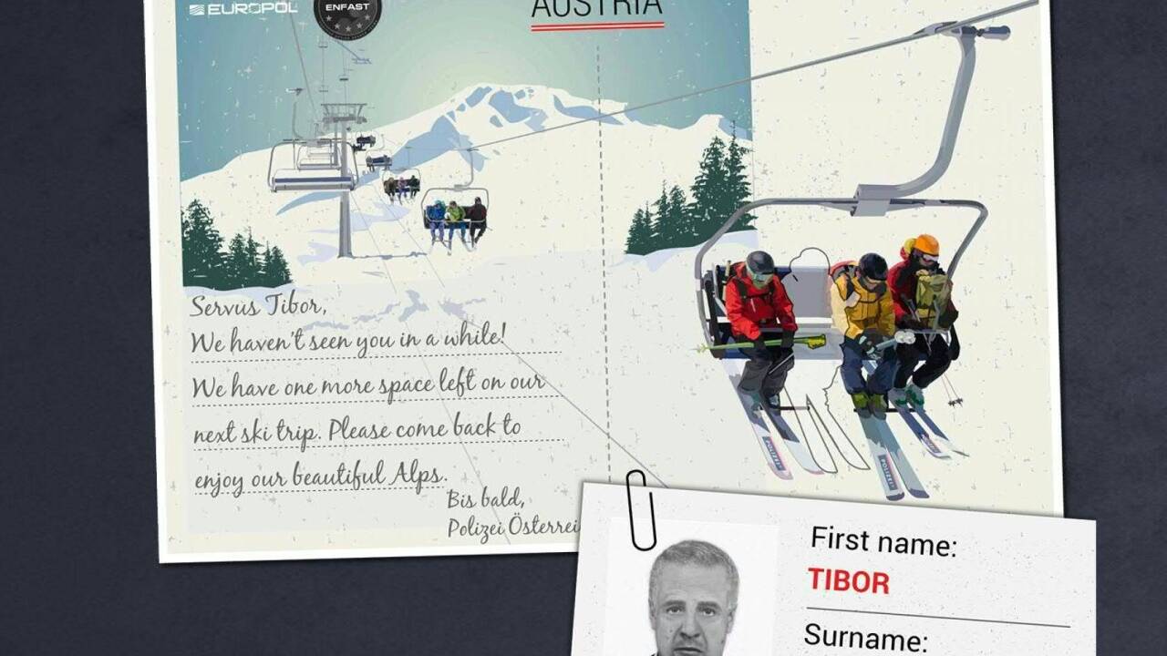 Die europäische Polizeibehörde Europol fahndet mit dieser virtuellen Postkarte aus Österreich nach Tibor Foco.  