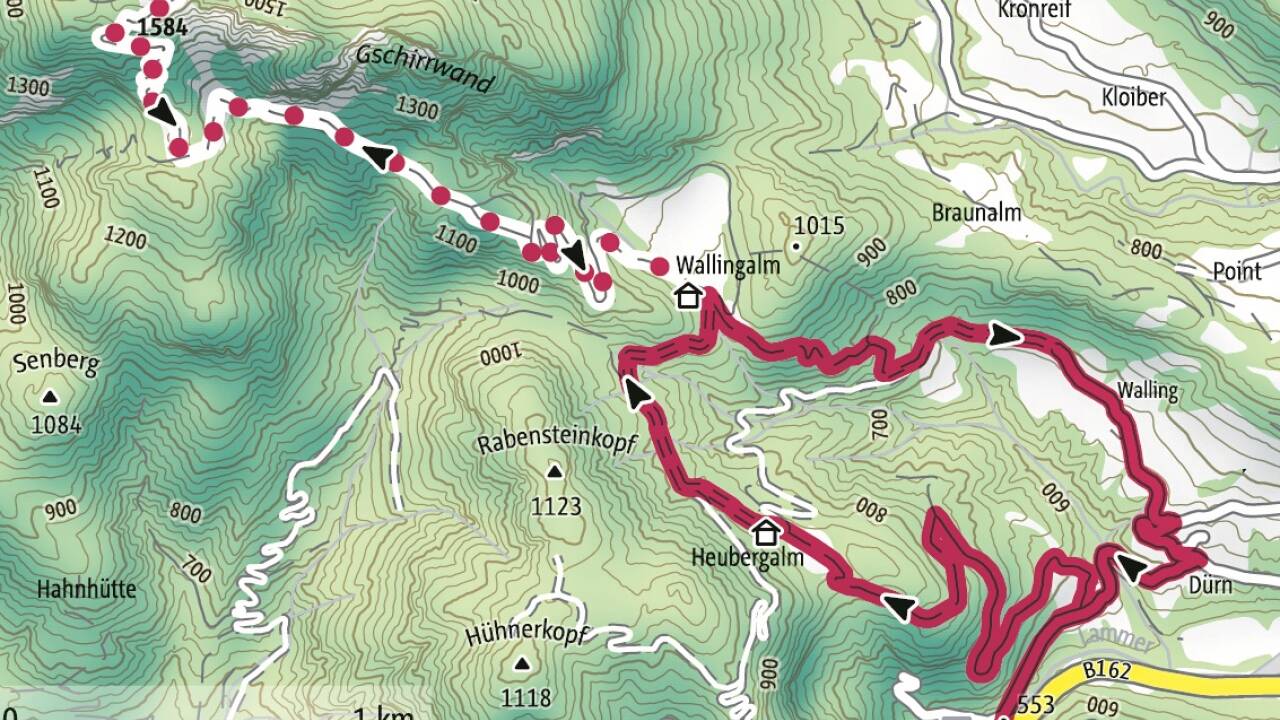 Für die Almwanderer ergibt sich eine nette Abstiegsrunde über den alten Almsteig (danke für das zusätzliche Wegschild), der in den Wirtschaftsweg einmündet und über den Hof Walling zum Startpunkt retour führt. 