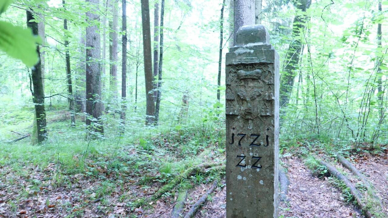 Auf der flussabgewandten Seite der Grenzsäule prangt das Wappen des Fürsterzbistums Salzburg. Auf der flussabgewandten Seite der Grenzsäule prangt das Wappen des Fürsterzbistums Salzburg.