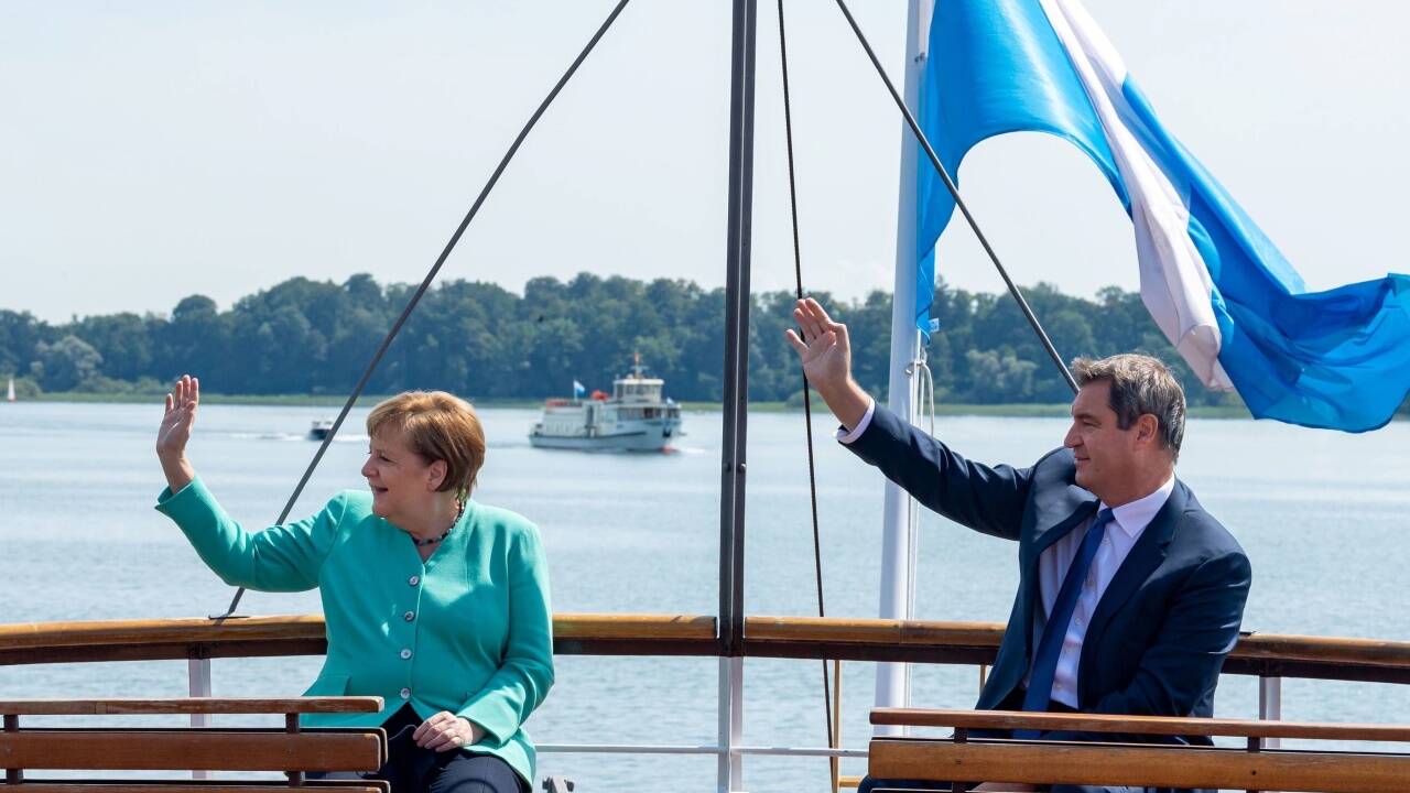Deutschlands Kanzlerin Angela Merkel war am Dienstag in Bayern zu Gast bei Landeschef Söder.  