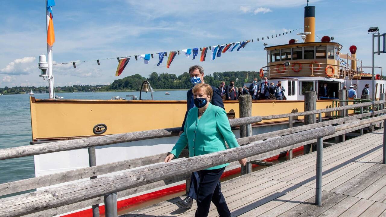 Deutschlands Kanzlerin Angela Merkel war am Dienstag in Bayern zu Gast bei Landeschef Söder.  