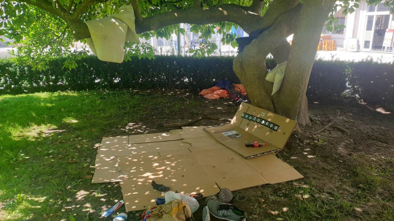 Schlafstätte in der Parkanlage am Makartplatz. Das Ordnungsamt wird prüfen. 