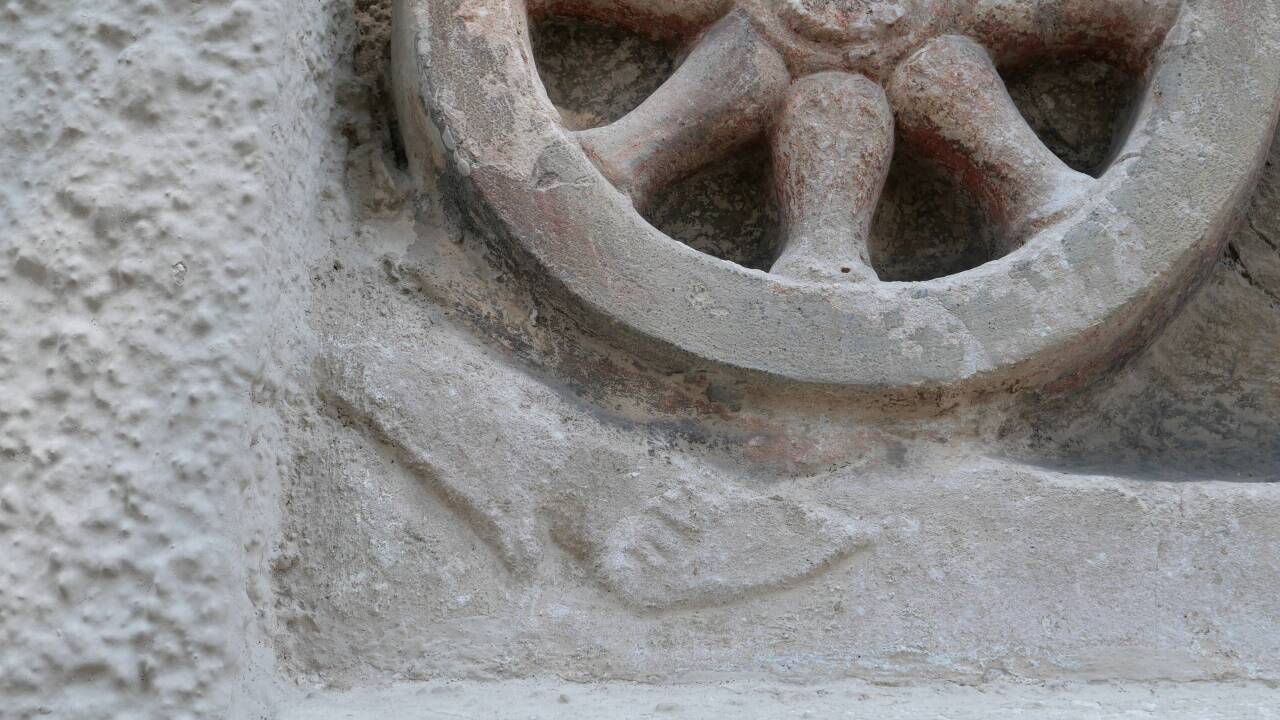 Der Radstein aus der Römerzeit in Salzburg-Maxglan.  