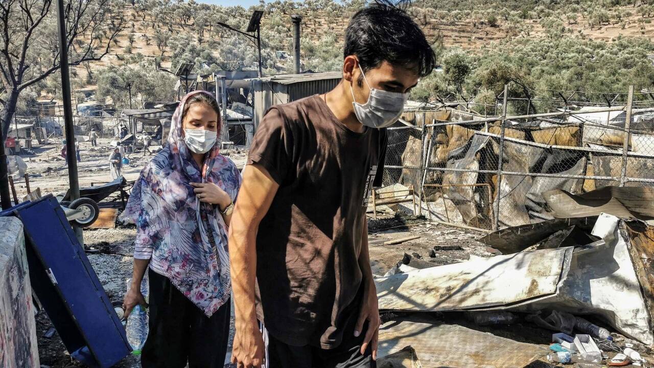 Das abgebrannte Flüchtlingslager Moria auf der griechischen Insel Lesbos. Das abgebrannte Flüchtlingslager Moria auf der griechischen Insel Lesbos.