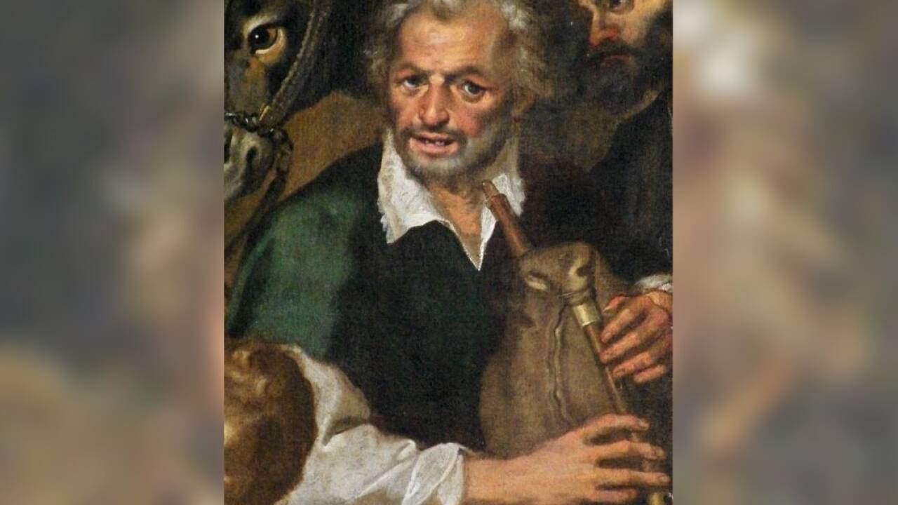 Sackpfeifer, gemalt von Francesco Vanni um 1600 in der Franziskanerkirche. 
