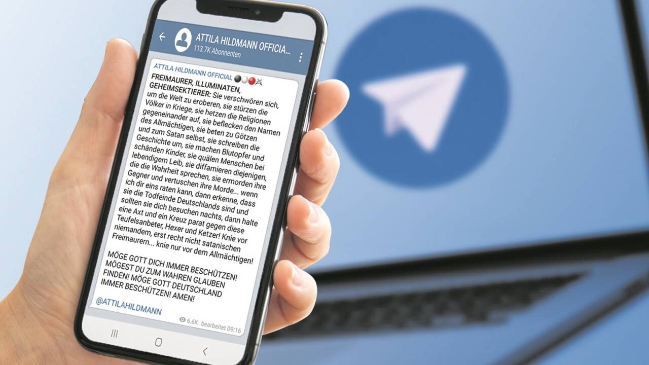 Der Autor Attila Hildmann spricht auf Telegram davon, dass Illuminaten „Menschen quälen“. Stock.adobe/Prykhodov, Montage: Dopsch Der Autor Attila Hildmann spricht auf Telegram davon, dass Illuminaten „Menschen quälen“. Stock.adobe/Prykhodov, Montage: Dopsch