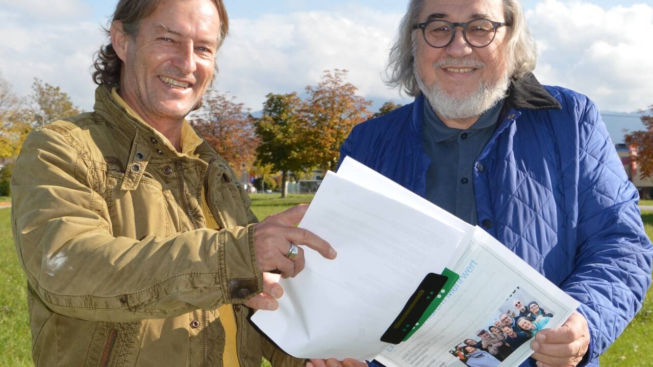 Michael Flemmich und Christian Rothe mit ihrem Konzept. VEIGL 