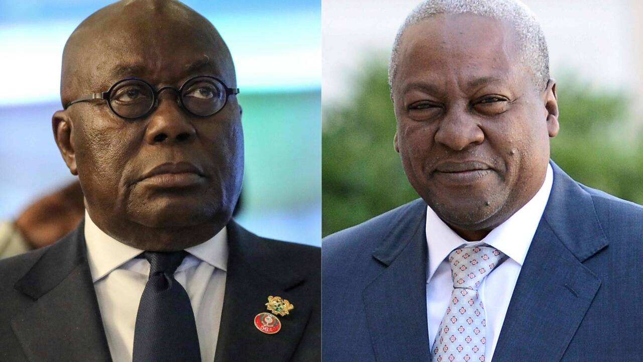 Amtsinhaber Nana Akufo-Addo und sein Vorgänger und aussichtsreichster Herausforderer John Mahama. Amtsinhaber Nana Akufo-Addo und sein Vorgänger und aussichtsreichster Herausforderer John Mahama.