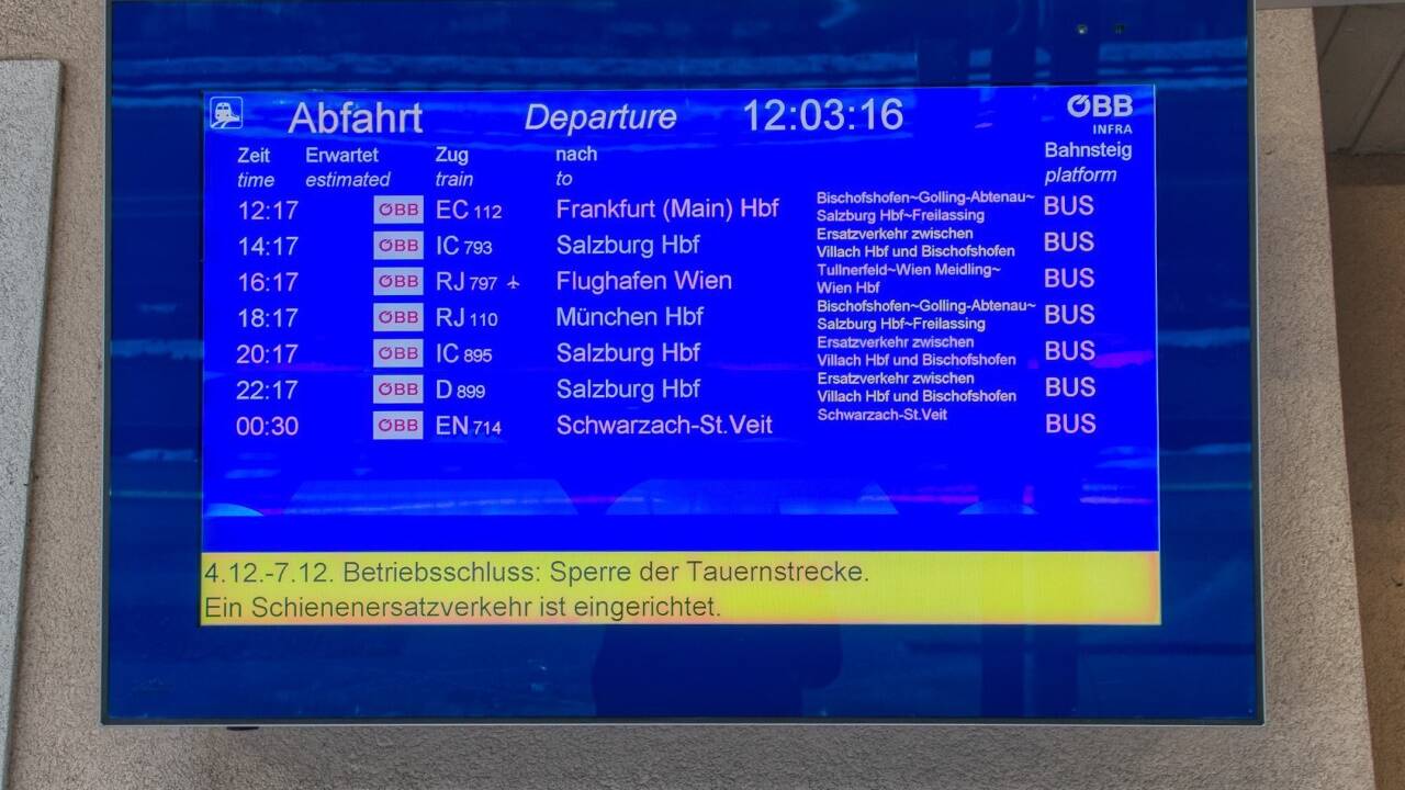 Die ÖBB sperrt die Tauernbahnstrecke. Ein Schienenersatzverkehr ist eingerichtet. 