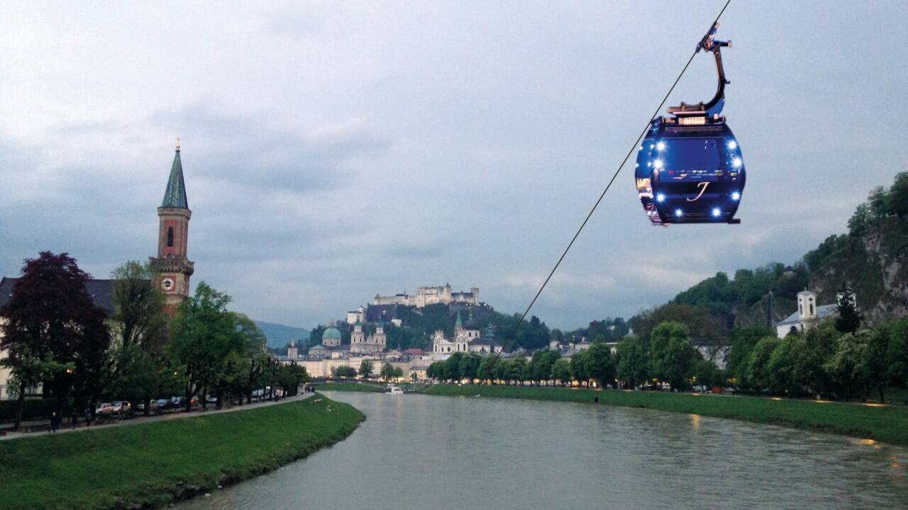 So sieht die Vorstellung der Neos aus: Schwebend vom Zentrum über die Salzach Richtung Messe.  